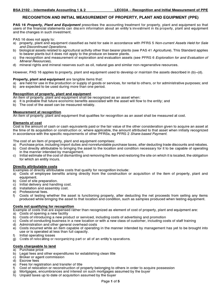 Recognition and Initial Measurement of PPE PDF Expense Debits And Credits