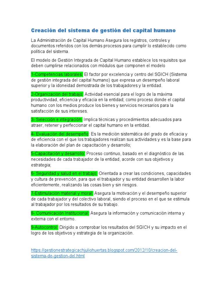 Creación Del Sistema de Gestión Del Capital Humano | PDF | Business