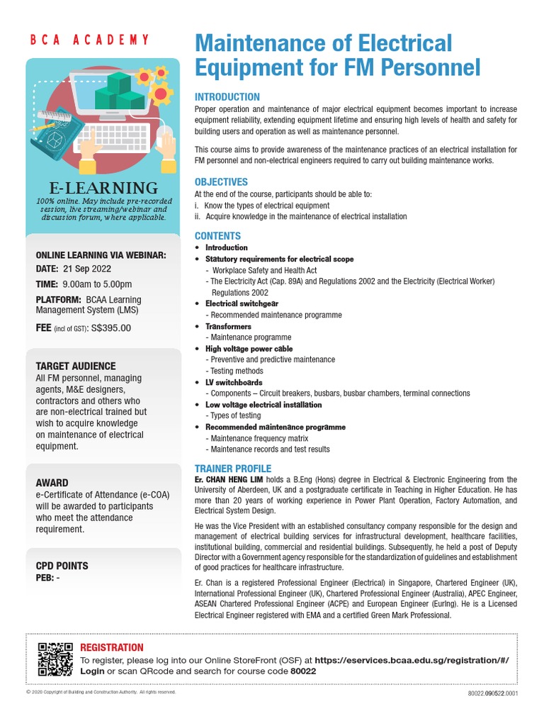 Maintenance of Electrical Equipment For FM Personnel 090522 21 Sep 2022 PDF Engineer