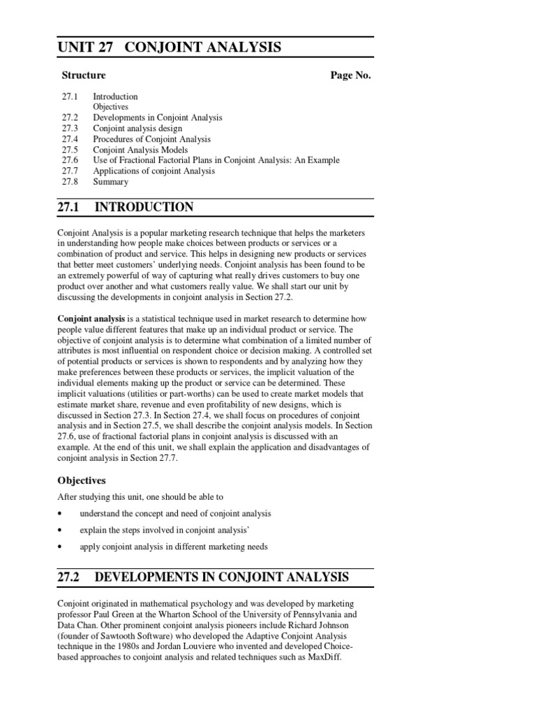 Unit 27 Conjoint Analysis Download Free PDF Methodology
