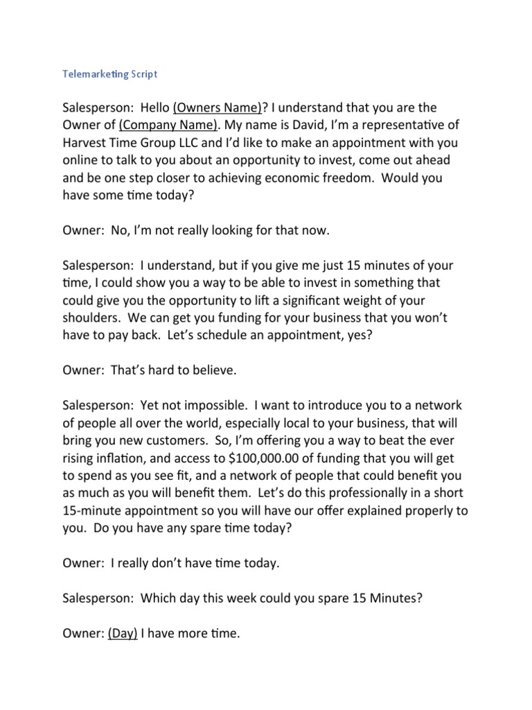 Telemarketing Script | PDF | Communication
