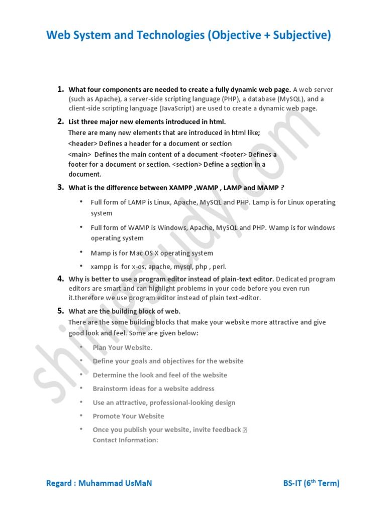 Web Systems And Technologies
