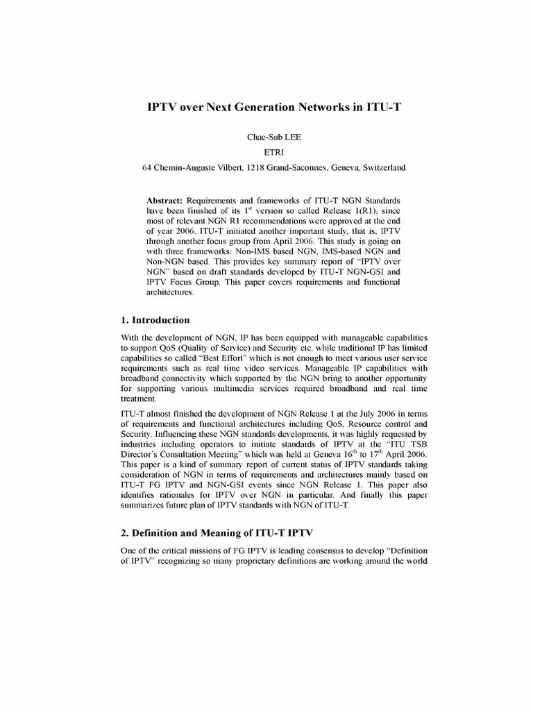 IPTV Standards in Next Generation Networks | PDF | Quality Of Service ...