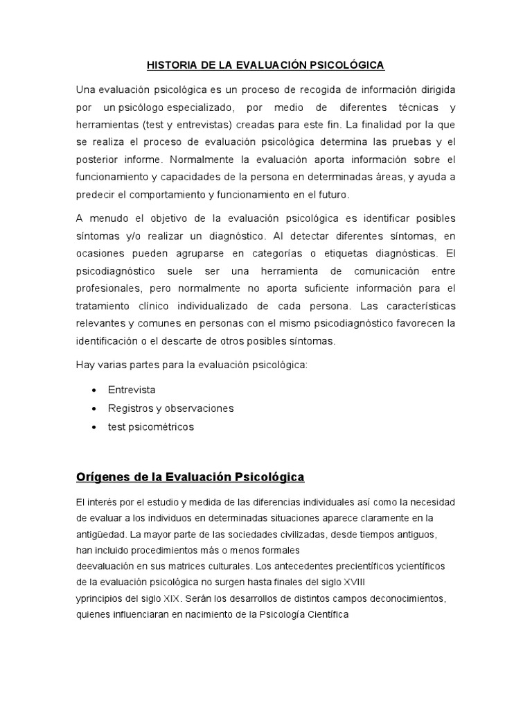 Historia de la Evaluación Psicológica | PDF | Inteligencia | Sicología