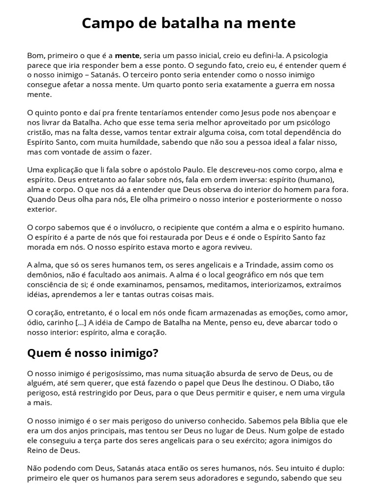 Campo De Batalha Na Mente Pdf Deus Diabo