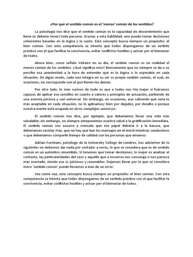 Sentido Común | PDF | Sentido común | Sicología