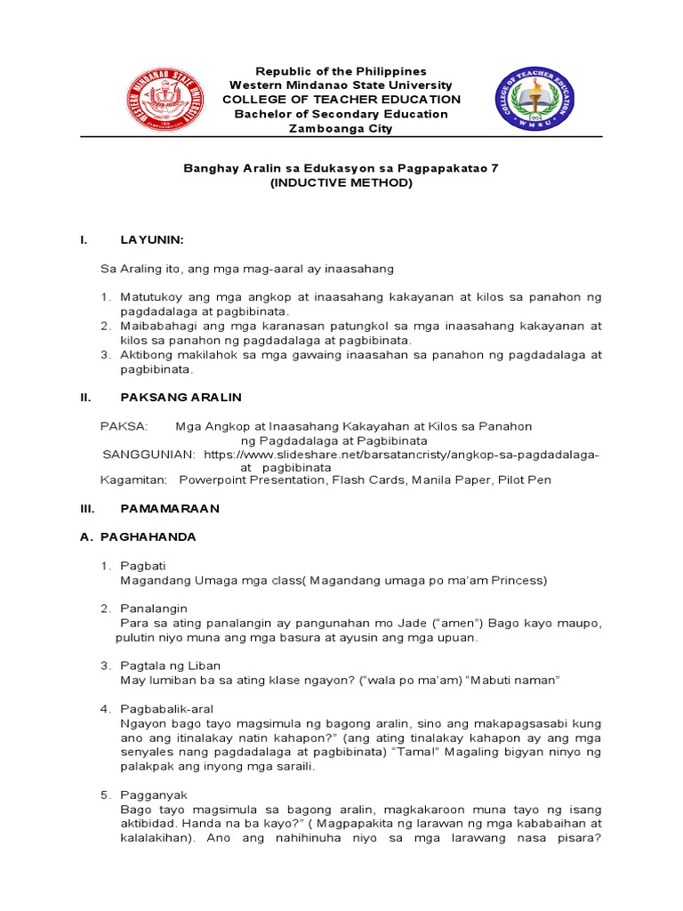 Lesson Plan Inductive Method | PDF