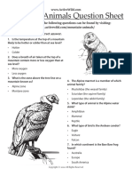 Mountain Animals Question Sheet