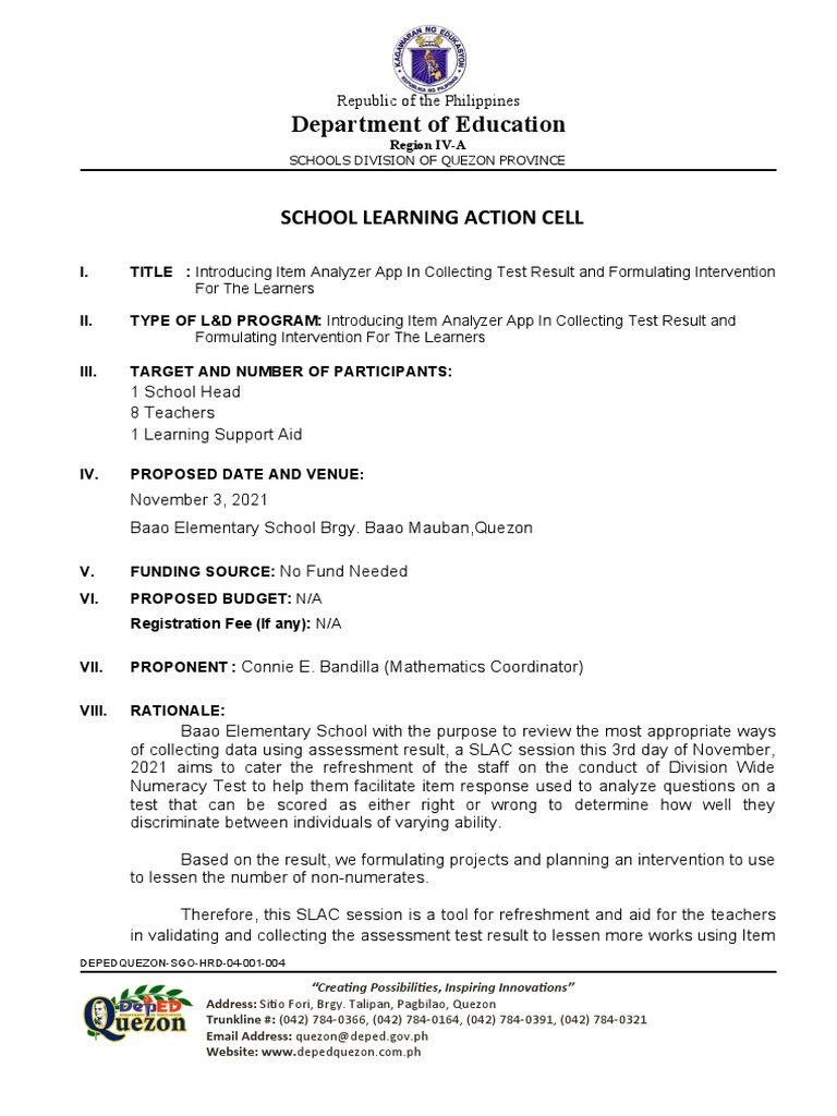 Department of Education: School Learning Action Cell | PDF | Behavior ...