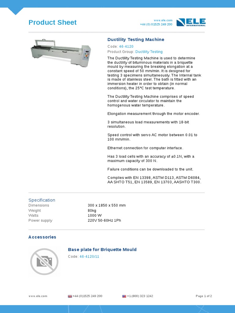 Product Sheet: Ductility Testing Machine | PDF | Ductility | Applied ...
