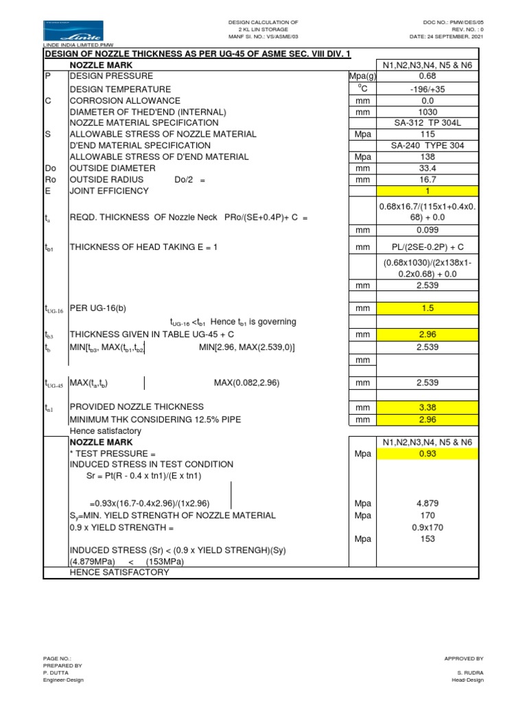 Design of Nozzle Thickness As Per Ug45 of Asme Sec. Viii Div. 1 Nozzle