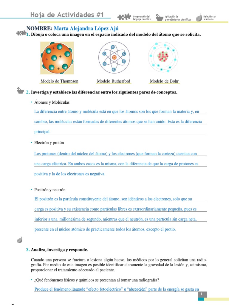 Actividades 1 Modelos Atómicos | PDF | Átomos | Electrón