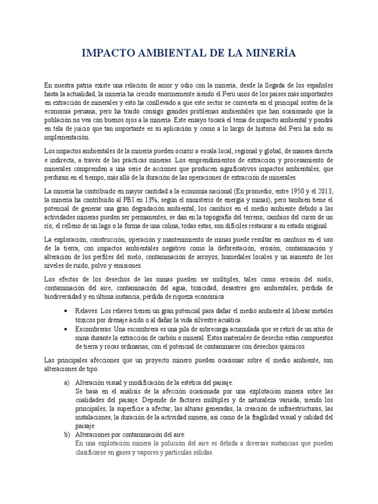 Impacto Ambiental De La Mineria Pdf Minería Contaminación