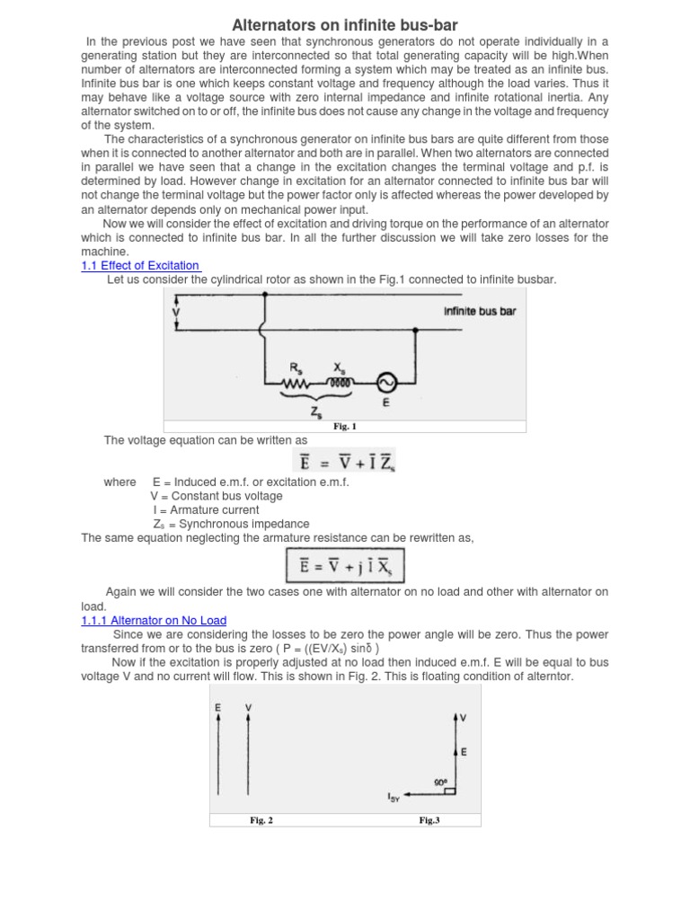 Alternators On Infinite Bus PDF Electric Generator Electrical
