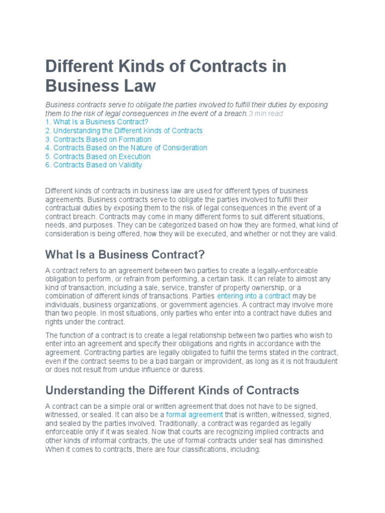 Classifying Business Contracts Understanding the Different Types Based