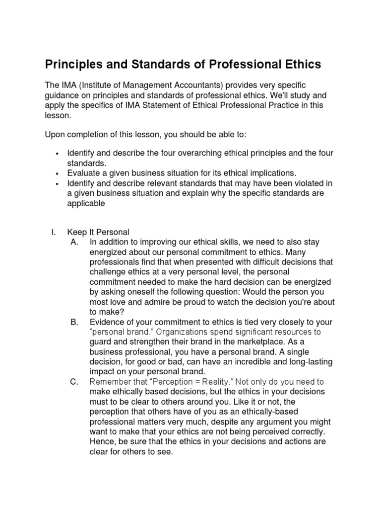 Principles and Standards of Professional Ethics PDF Conflict Of