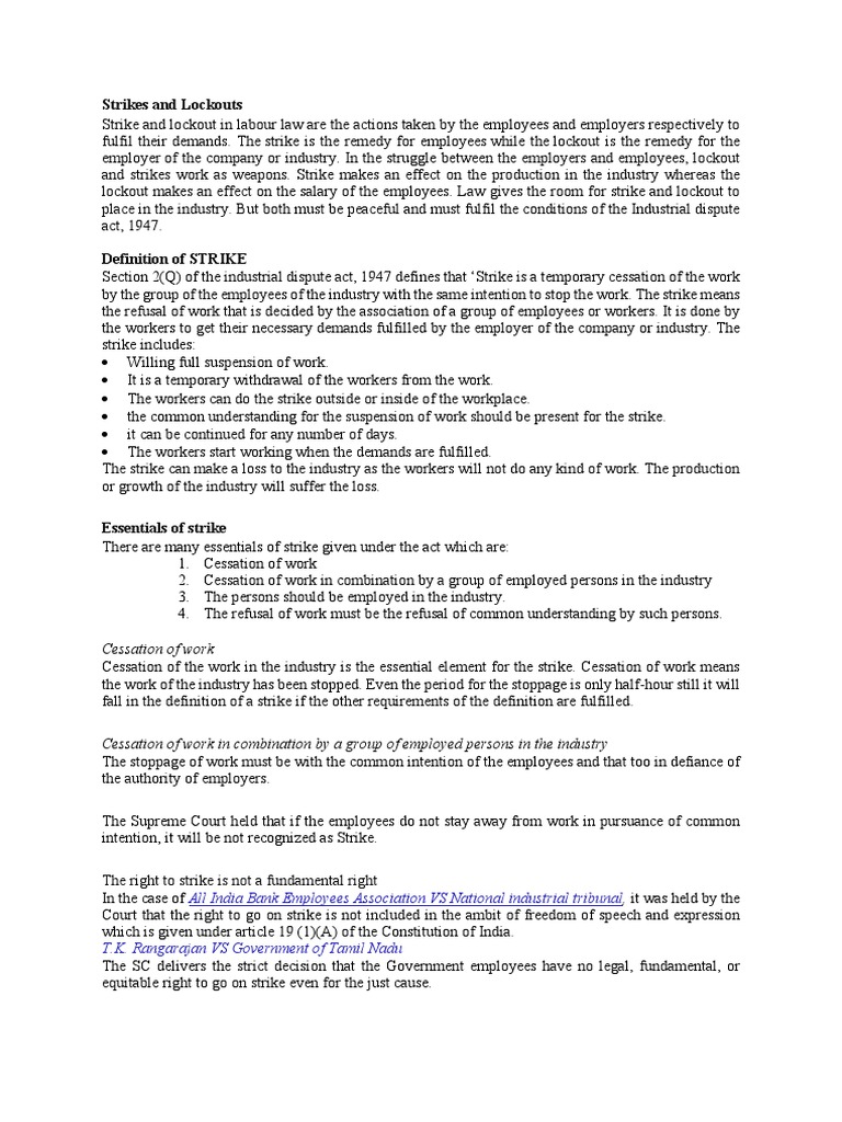 Strikes And Lockouts Pdf Strike Action Lockout Industry