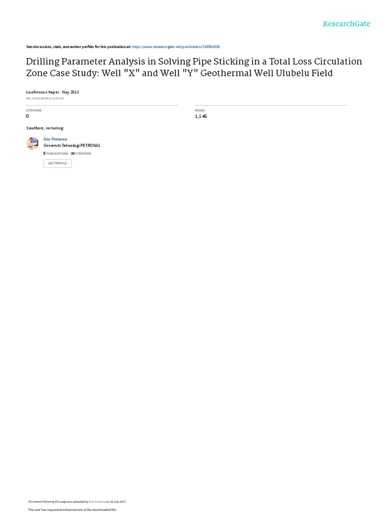 Drilling Parameter Analysis in Solving Pipe Sticking in A Total Loss
