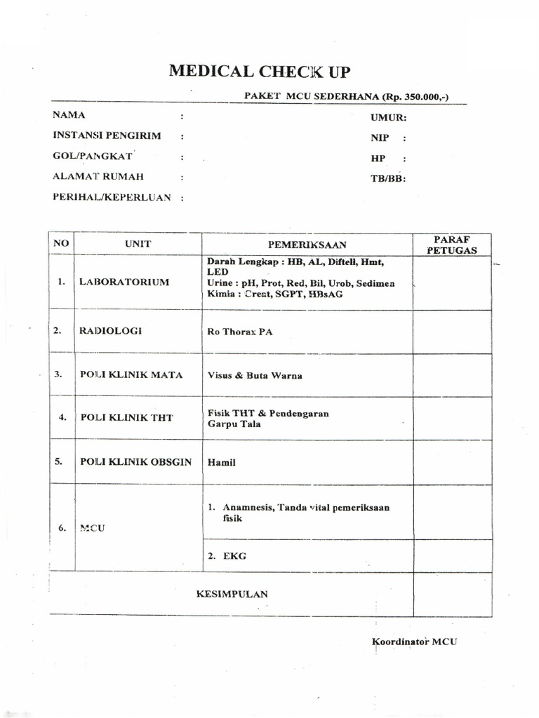 Formulir Mcu | PDF