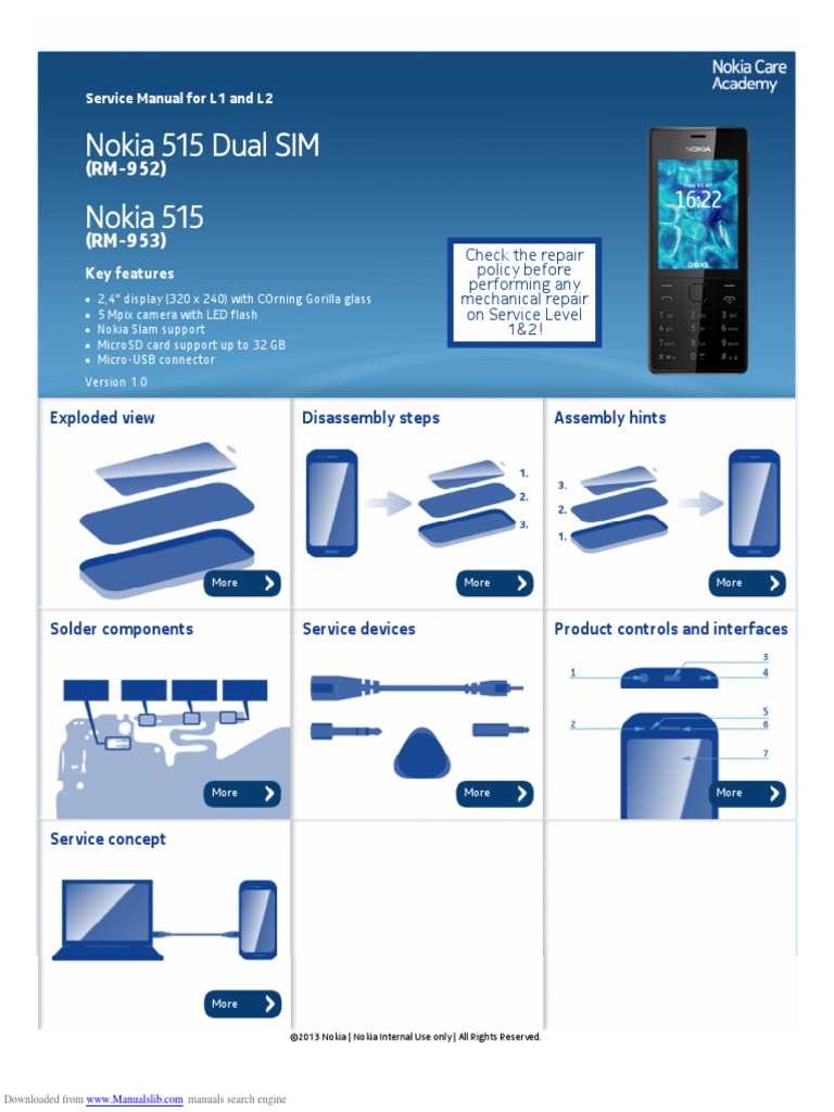 Nokia 515 Dual SIM Nokia 515: (RM-952) (RM-953) | PDF | Electrical ...