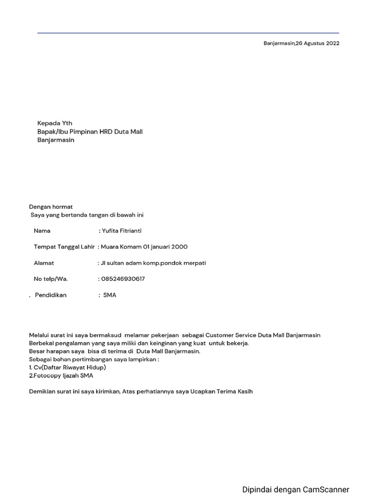 Surat Lamaran Kerja Dan CV Riwayat Hidup | PDF