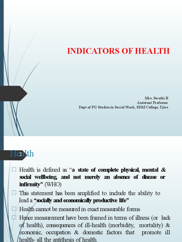 Indicators of Health (Contd) PDF Mortality Rate Infant Mortality