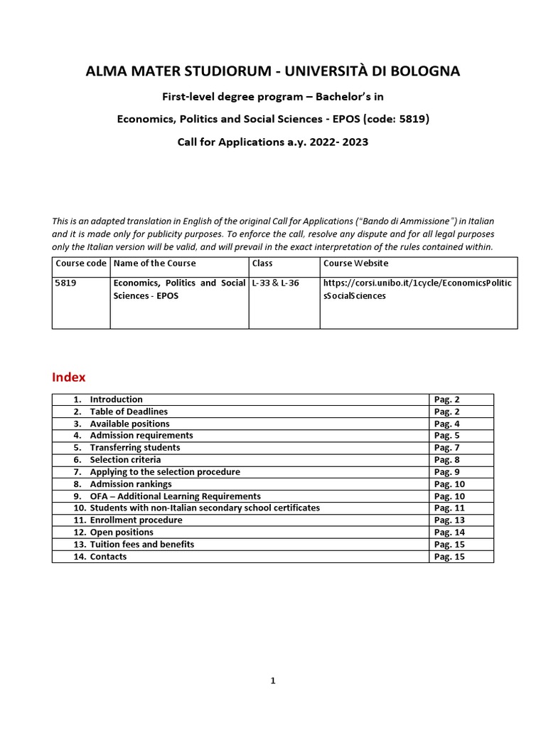 EPOS Bachelor's Admissions Guide | PDF | University And College ...