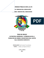 Autoestima, enseñanza y aprendizaje en la formación de líderes comunitarios del cantón Villa Asunción Corpaputo