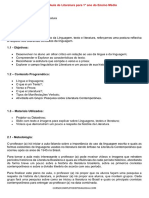 Plano de Aula de Literatura para 1° Ano Do Ensino Medio