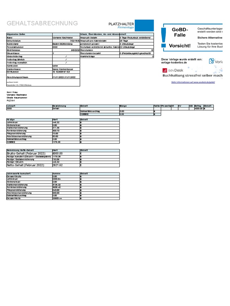 Gehaltsabrechnung Muster | PDF, image size:768x1024