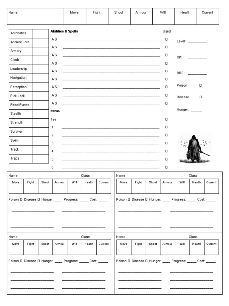 Rangers of Shadow Deep Character Sheet PDF Role Playing Games