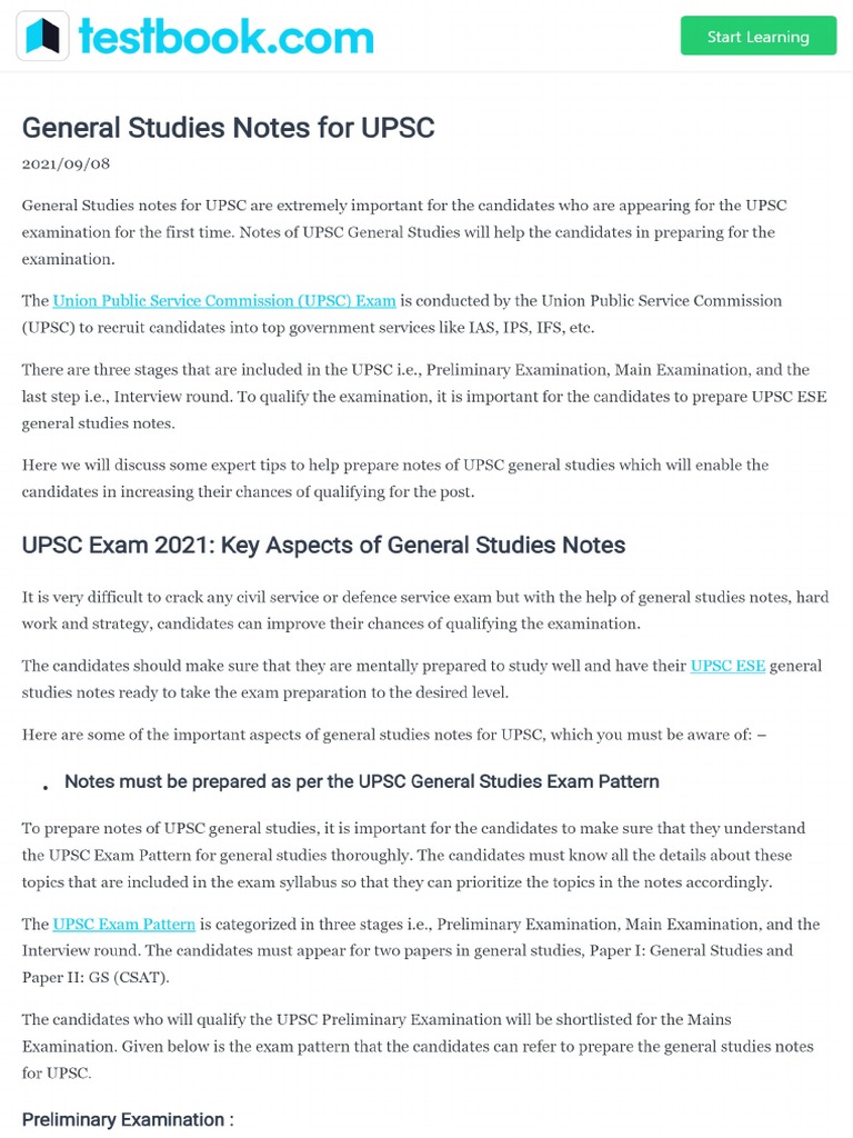 General Studies Notes For Upsc PDF