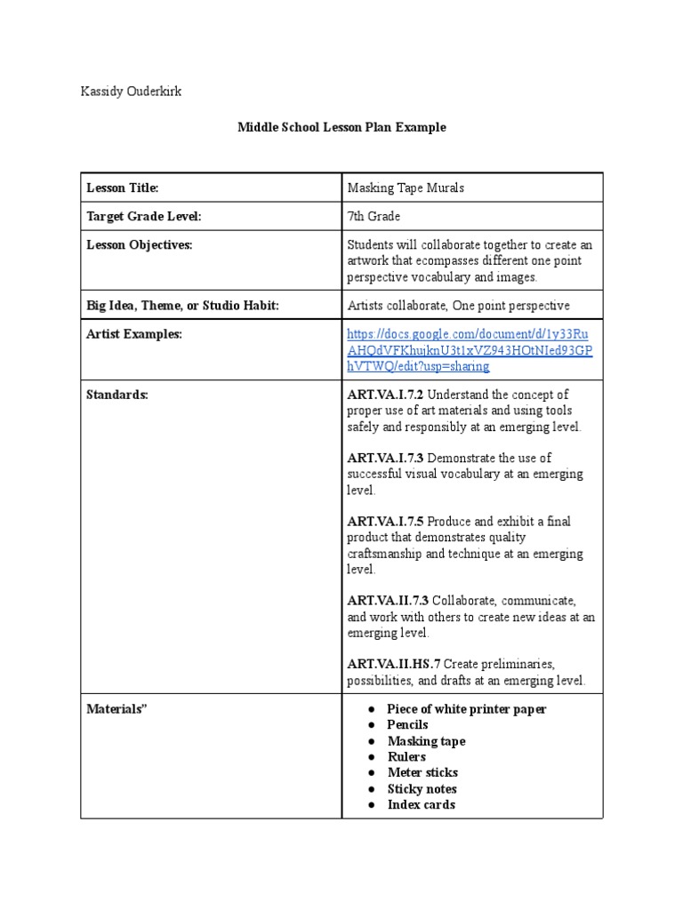 Middle school lesson plan example 1 pdf lesson plan perspective