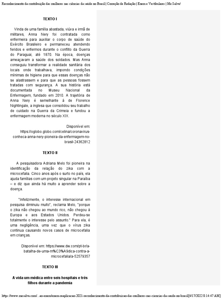 Redação Reconhecimento Da Contribuição Das Mulheres Nas Ciências Da Saúde No Brasil PDF