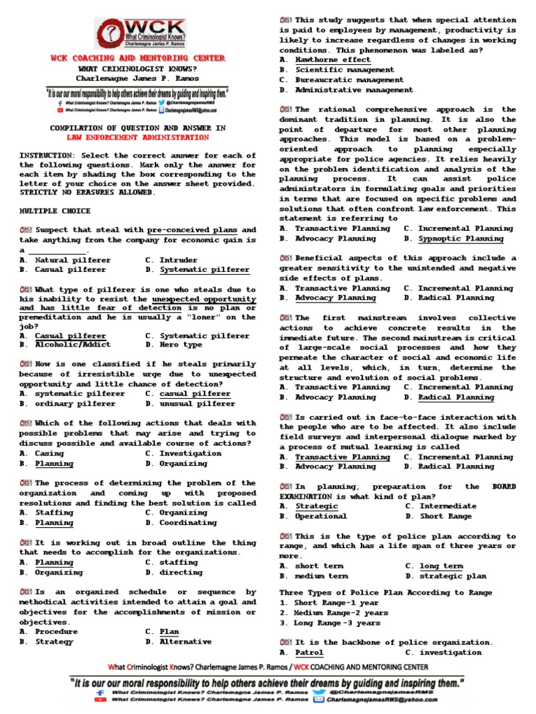 WCK Coaching and Mentoring Center Law Enforcement Administration PDF