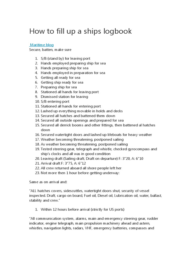 How to fill up a ships logbook PDF Anchor Ships