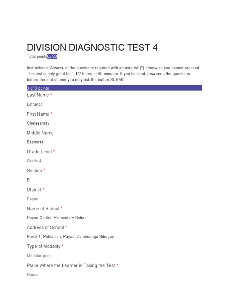 Division Diagnostic Test 4 Pdf Predation