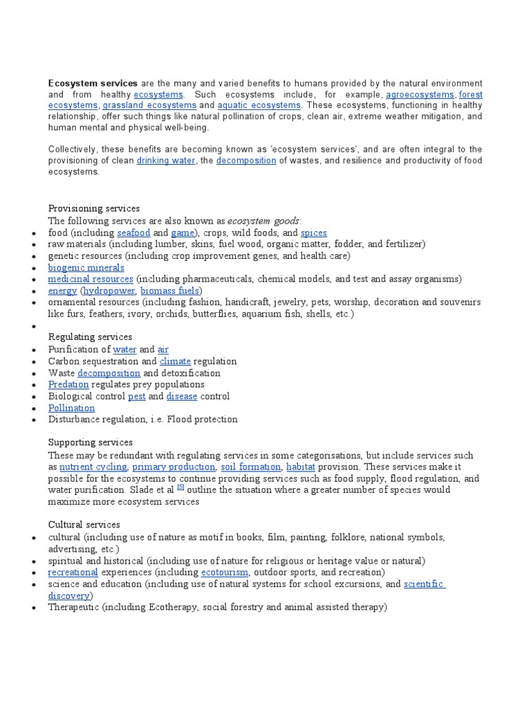 Provisioning Services Ecosystems Agroecosystems Forest Ecosystems