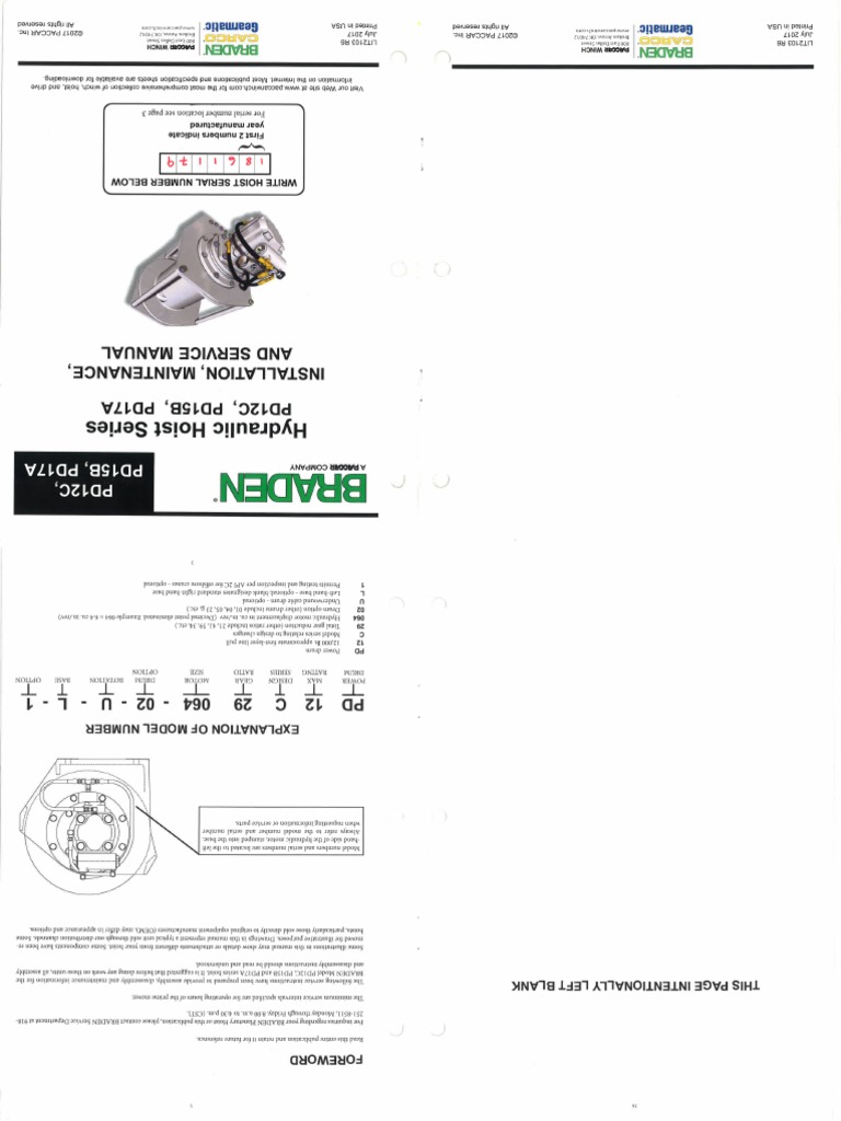 Braden PD12C Sub Wincehs Manual SN1861179 PDF