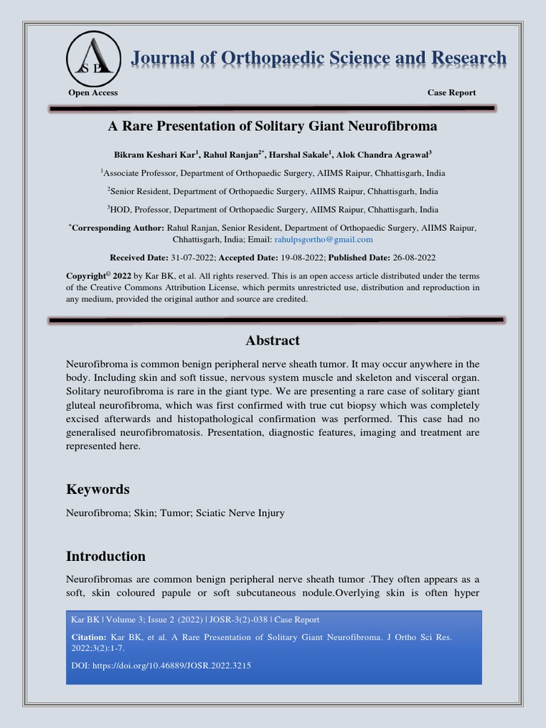 A Rare Presentation of Solitary Giant Neurofibroma | PDF | Clinical ...