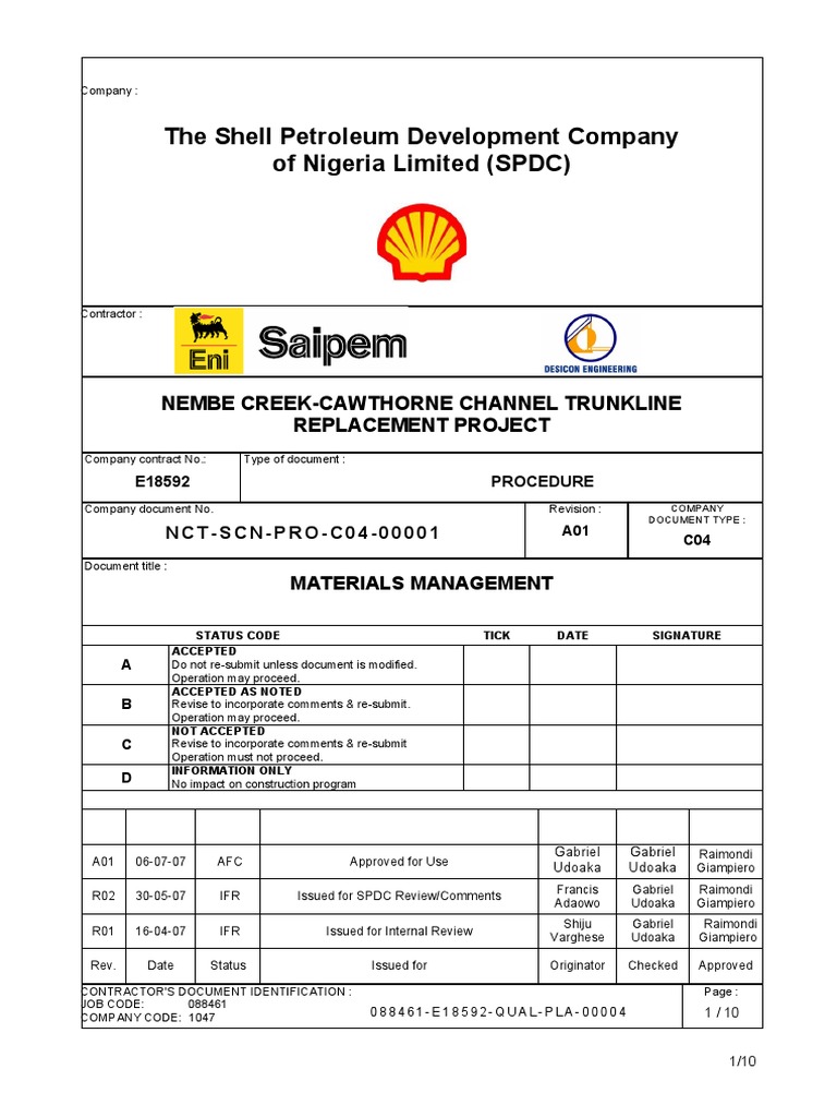 NCT SCN PRO C04 00001 - A01 - Materials Management Plan | PDF ...