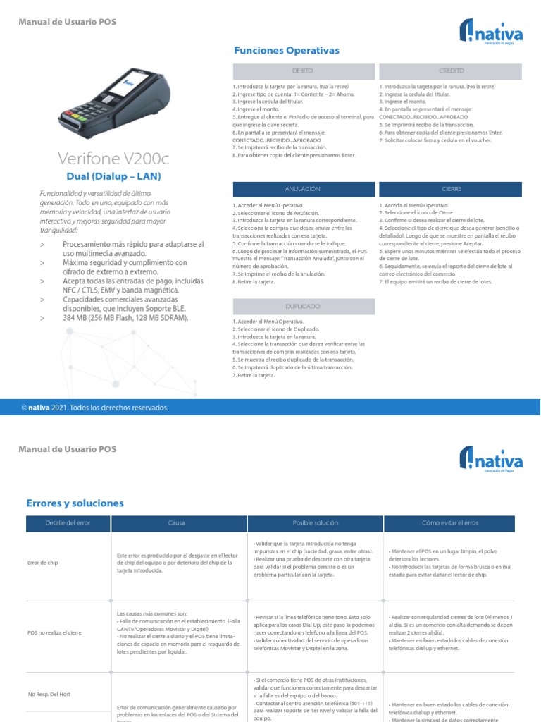 Nativa Manual de Uso Verifone V200c | PDF | Agua | Informática