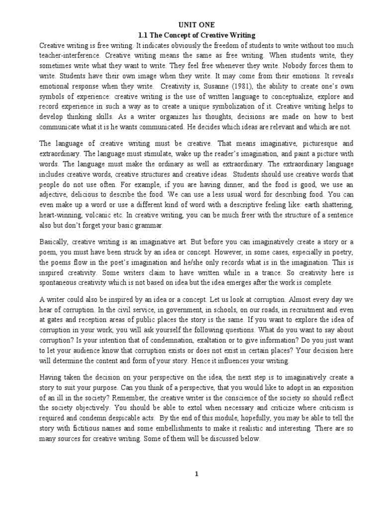 Unit One 1.1 The Concept of Creative Writing | PDF | Biography ...