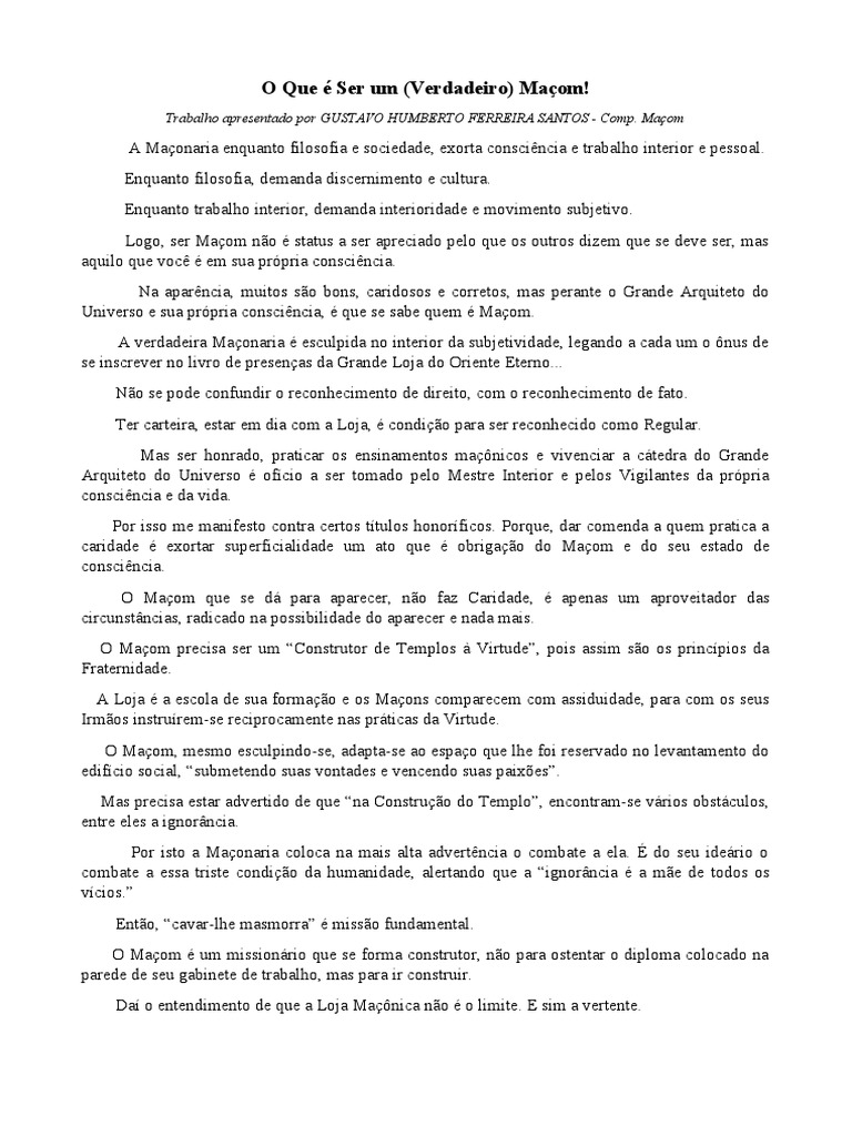 O Que É Ser Um Maçom
