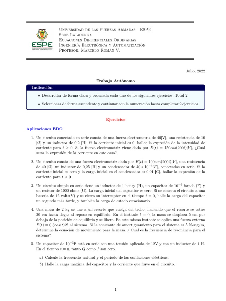 Edo Ii U Taller 2 | PDF | Condensador | Inductor