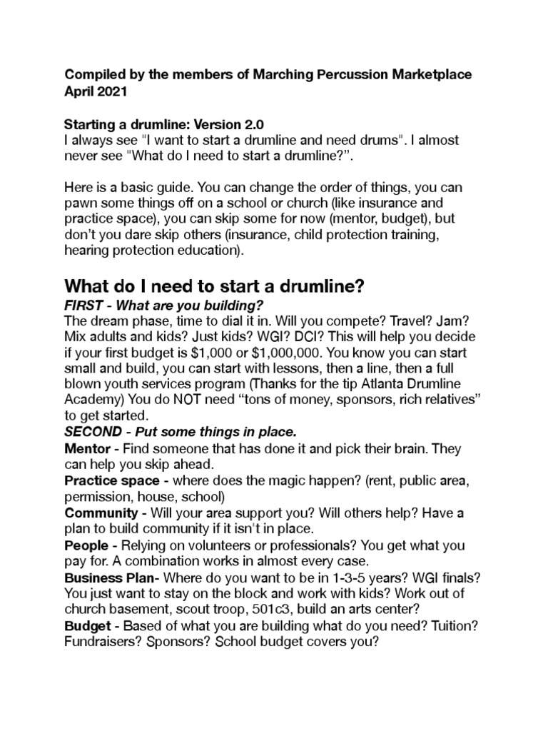 How To Start A Drumline PDF