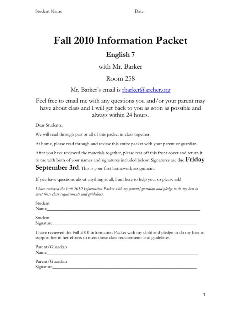Fall Information Packet | PDF | Plagiarism | Narrative