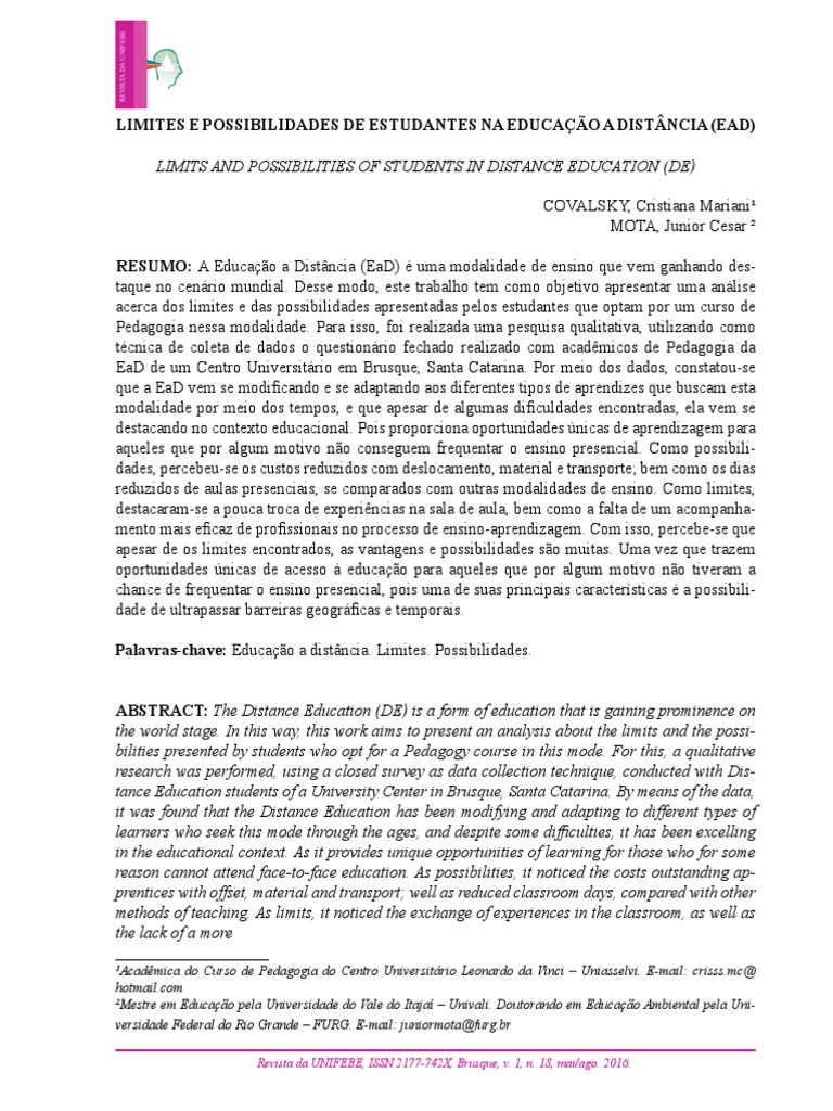 Limites e Possibilidades na EaD | PDF | Educação à distância | Aprendizado