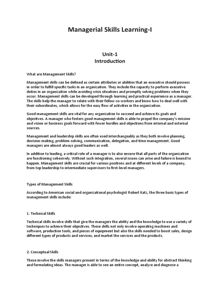 Managerial Skills Learning | PDF | Goal | Entrepreneurship