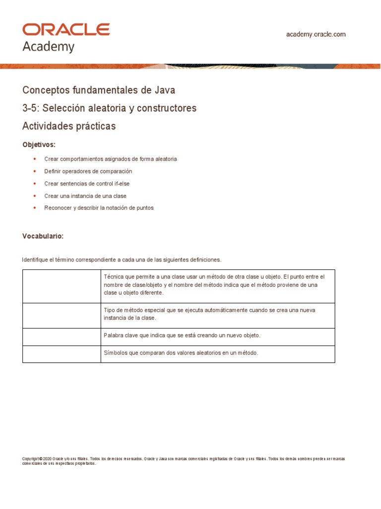 JF 3 5 Practice Esp | PDF | Java (lenguaje de programación) | Informática
